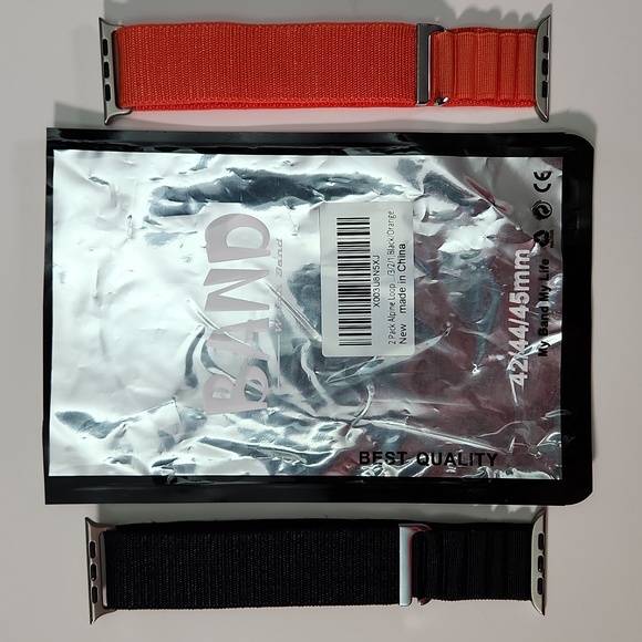 44mm lug Apple Compatible cloth hook watch bands: 1 BLACK, 1 ORANGE - Picture 4 of 13